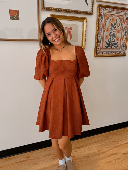 Short Sleeve Rust Dress