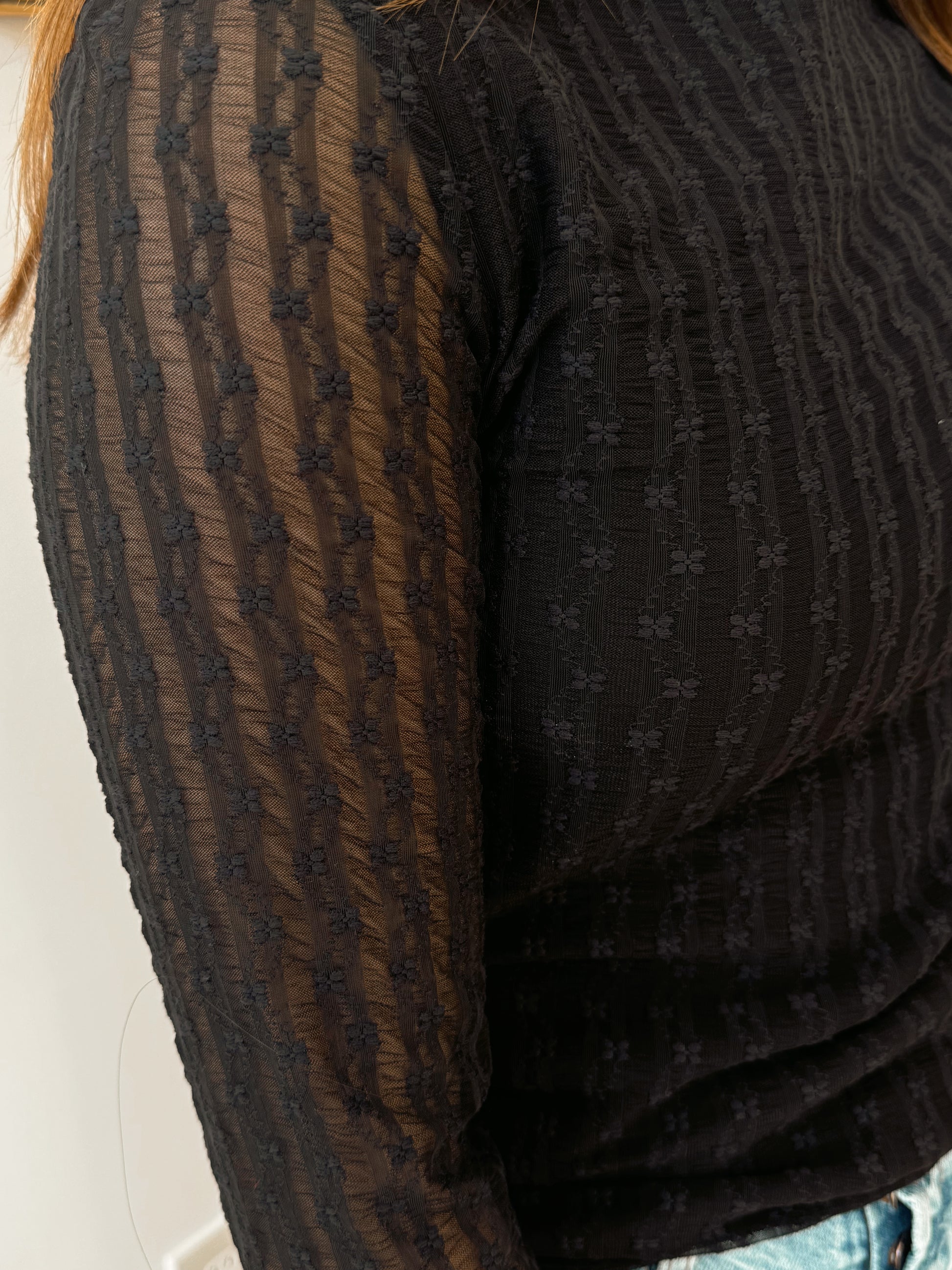 Textured Lace Long-Sleeve Layering Top Shirts & Tops