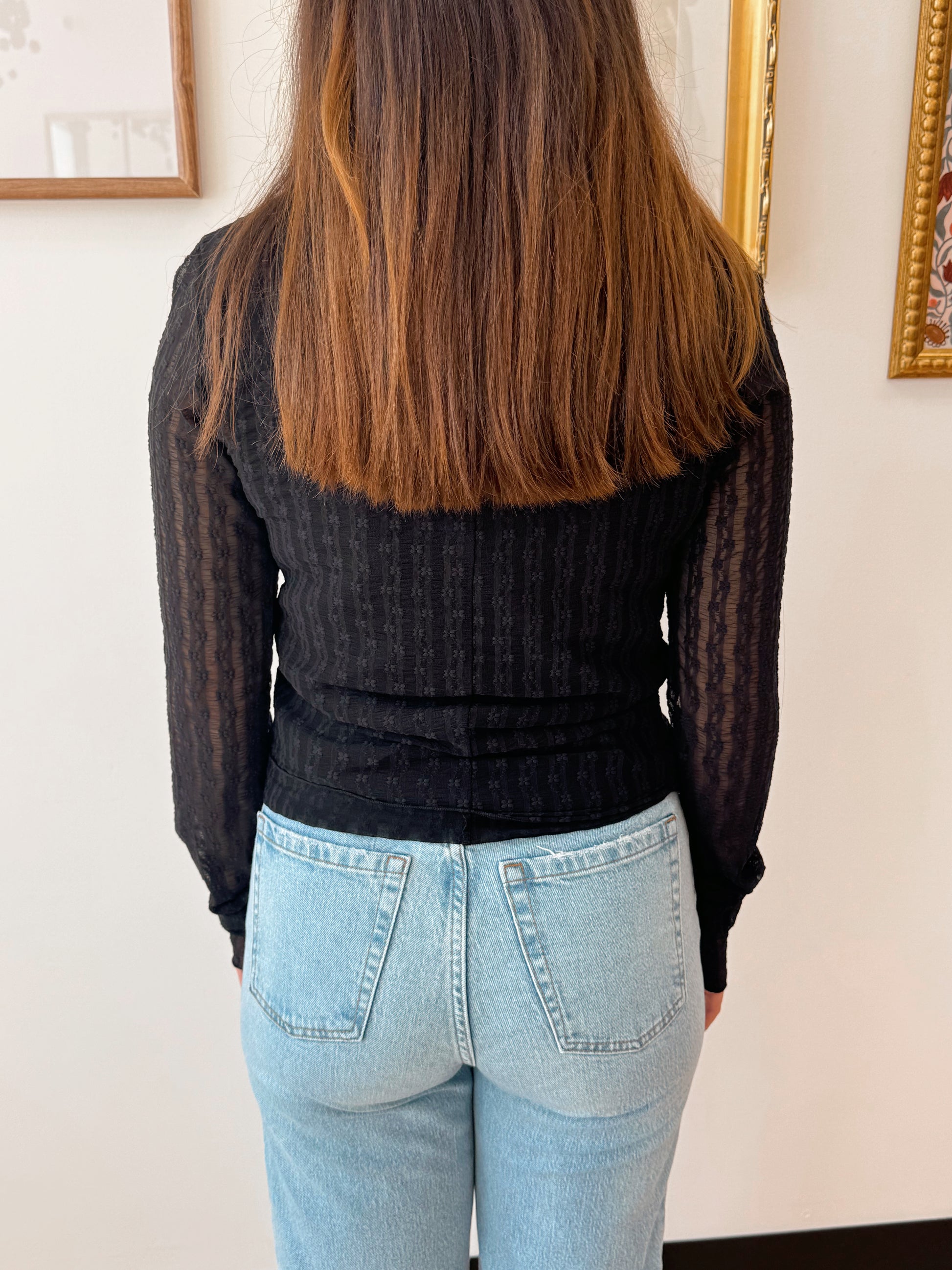 Textured Lace Long-Sleeve Layering Top Shirts & Tops