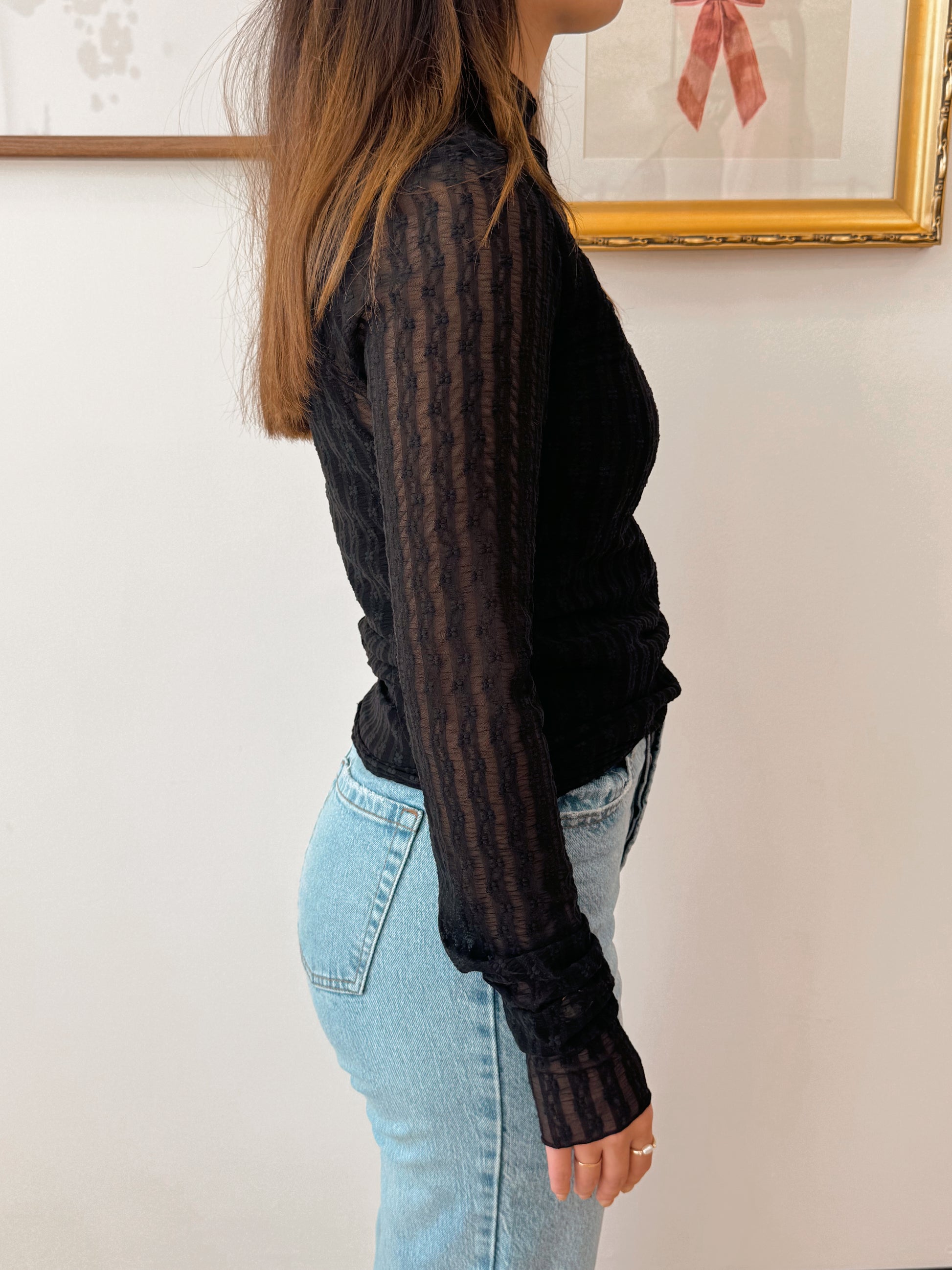 Textured Lace Long-Sleeve Layering Top Shirts & Tops