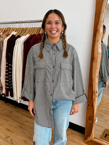 Gingham Button-Up Blouse