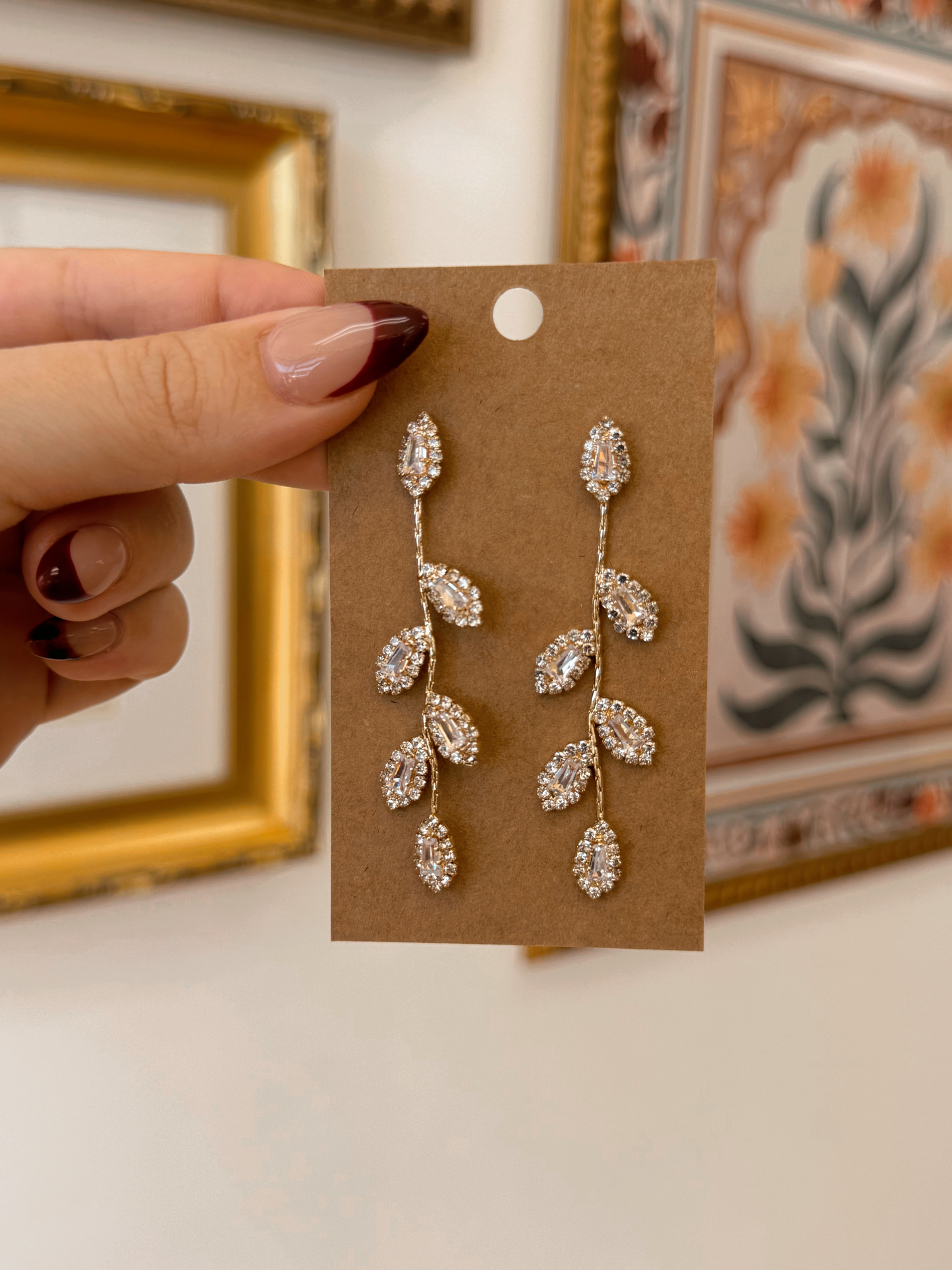 Pave Leaf Drop Earrings