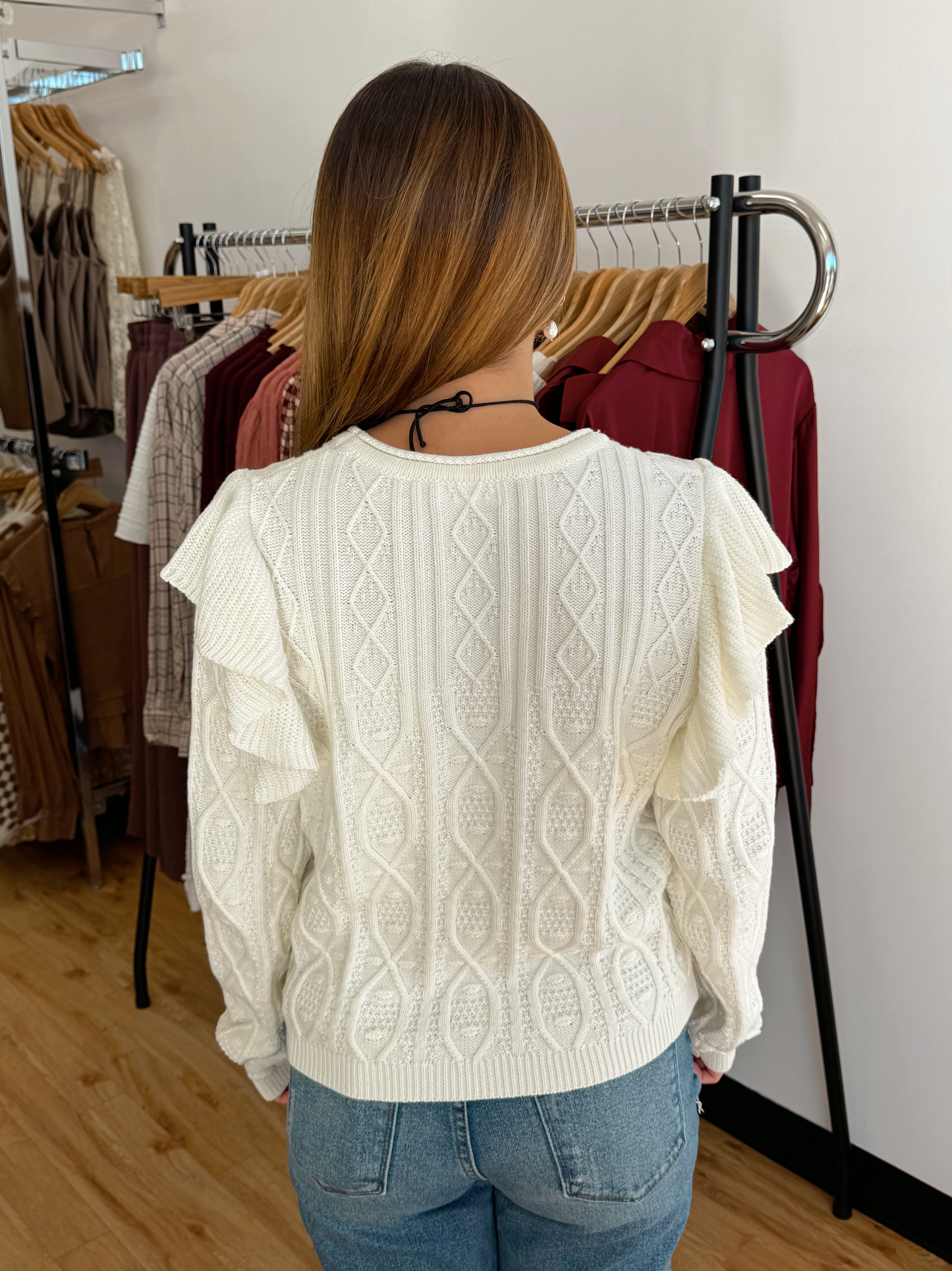 Ruffle Knit Cream Sweater