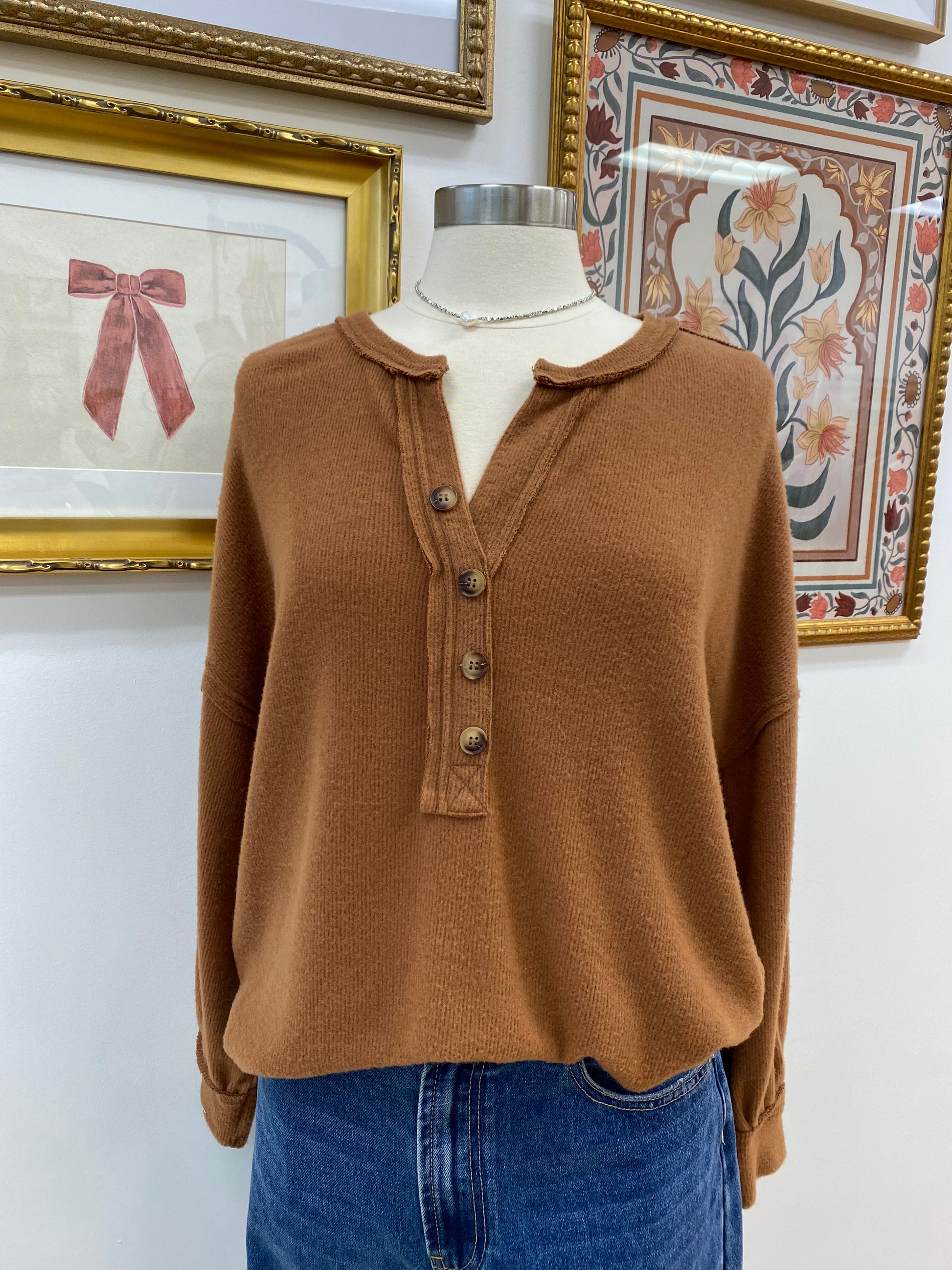 V-Neck Burnt Orange Henley Top