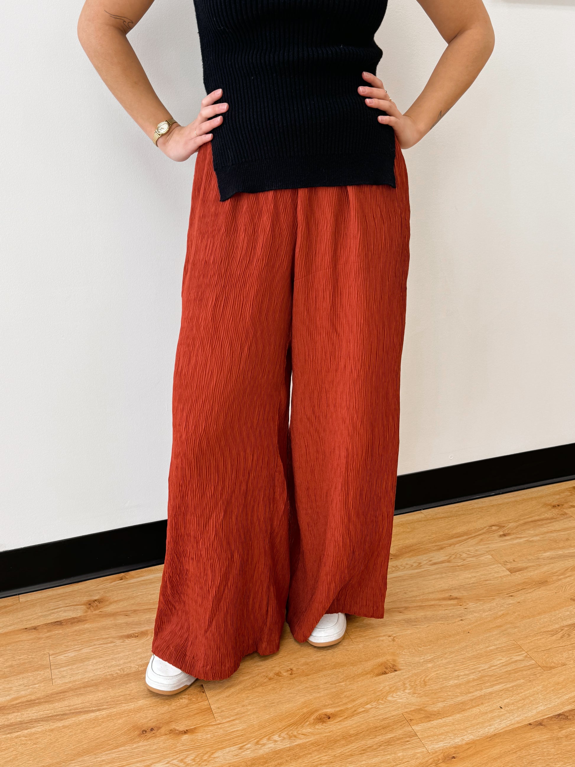 Crinkled Wide Leg Pants