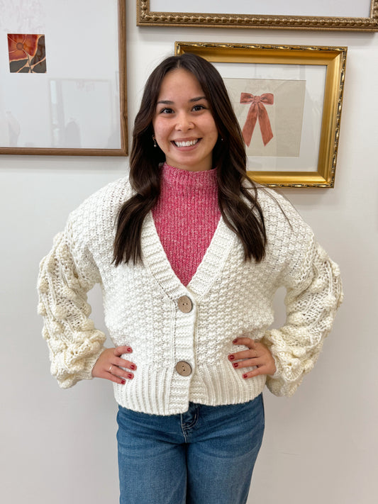 White Flower Sleeve Cardigan