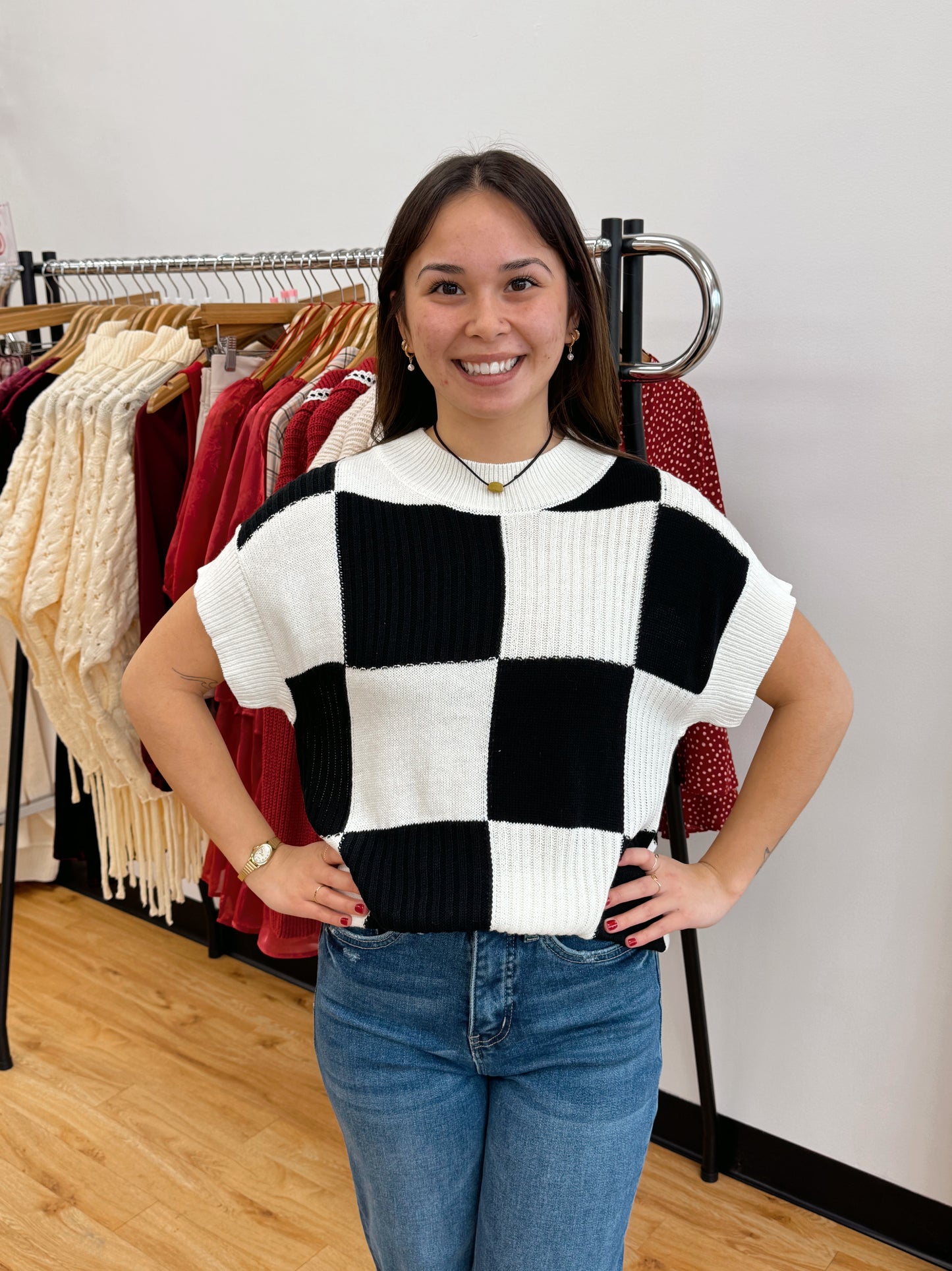 Checkered Short-Sleeve Top