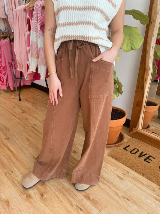 Mineral Wash Wide Leg Pants