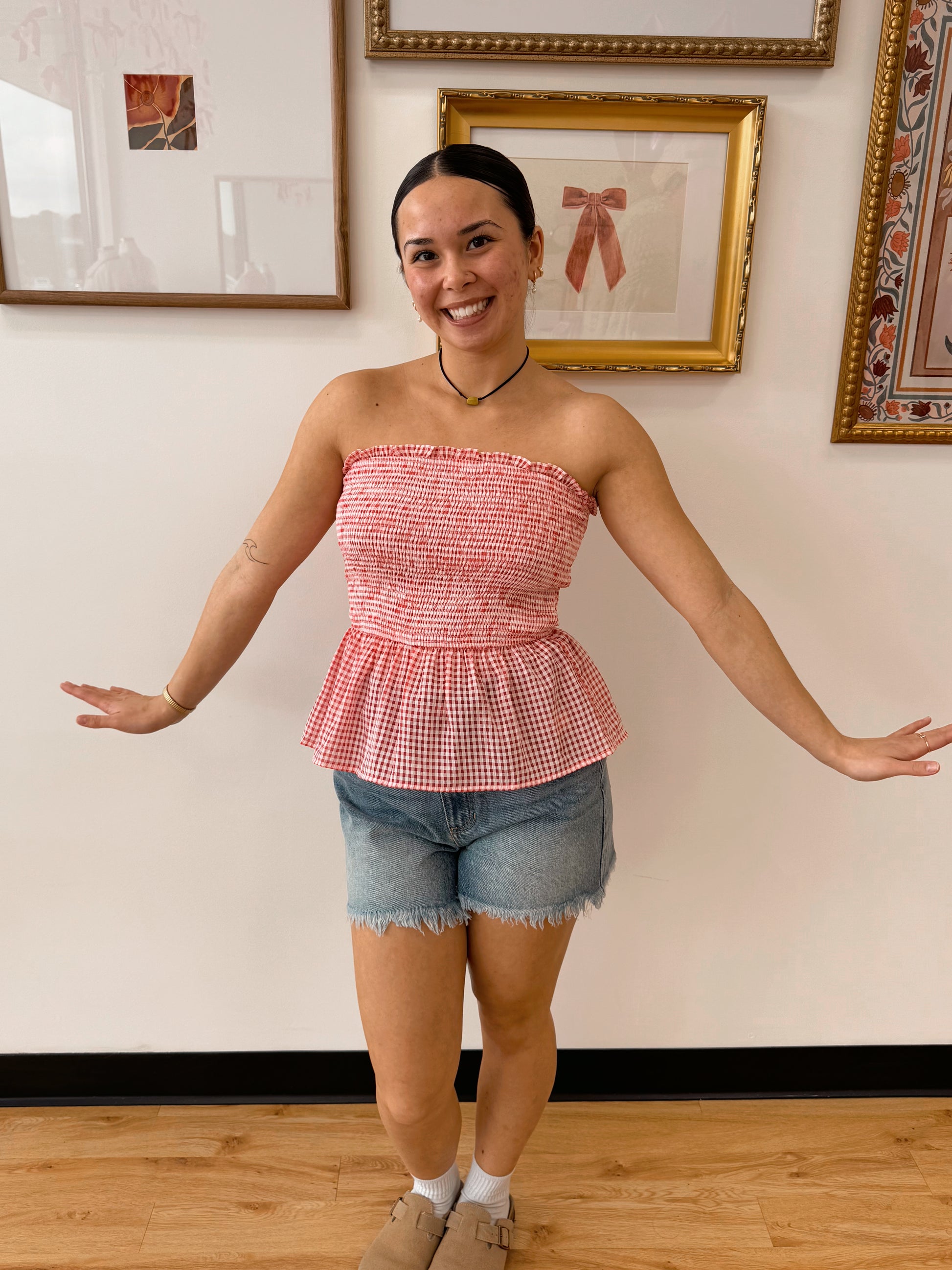 Gingham Smocked Tube Top