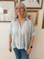 Blue Embroidered Button Up Top Shirts & Tops