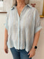 Blue Embroidered Button Up Top Shirts & Tops