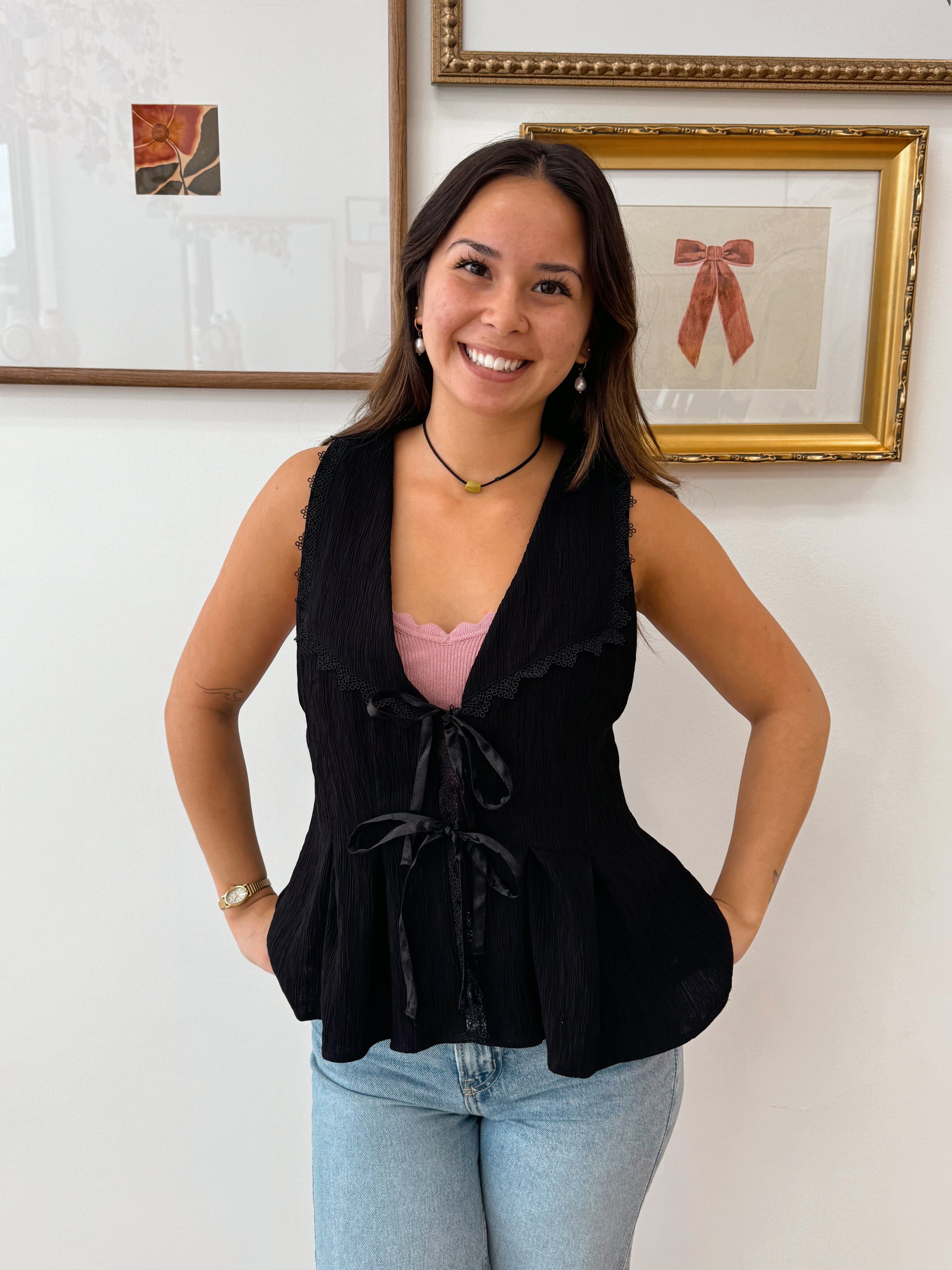 Black Lace Vest Shirts & Tops