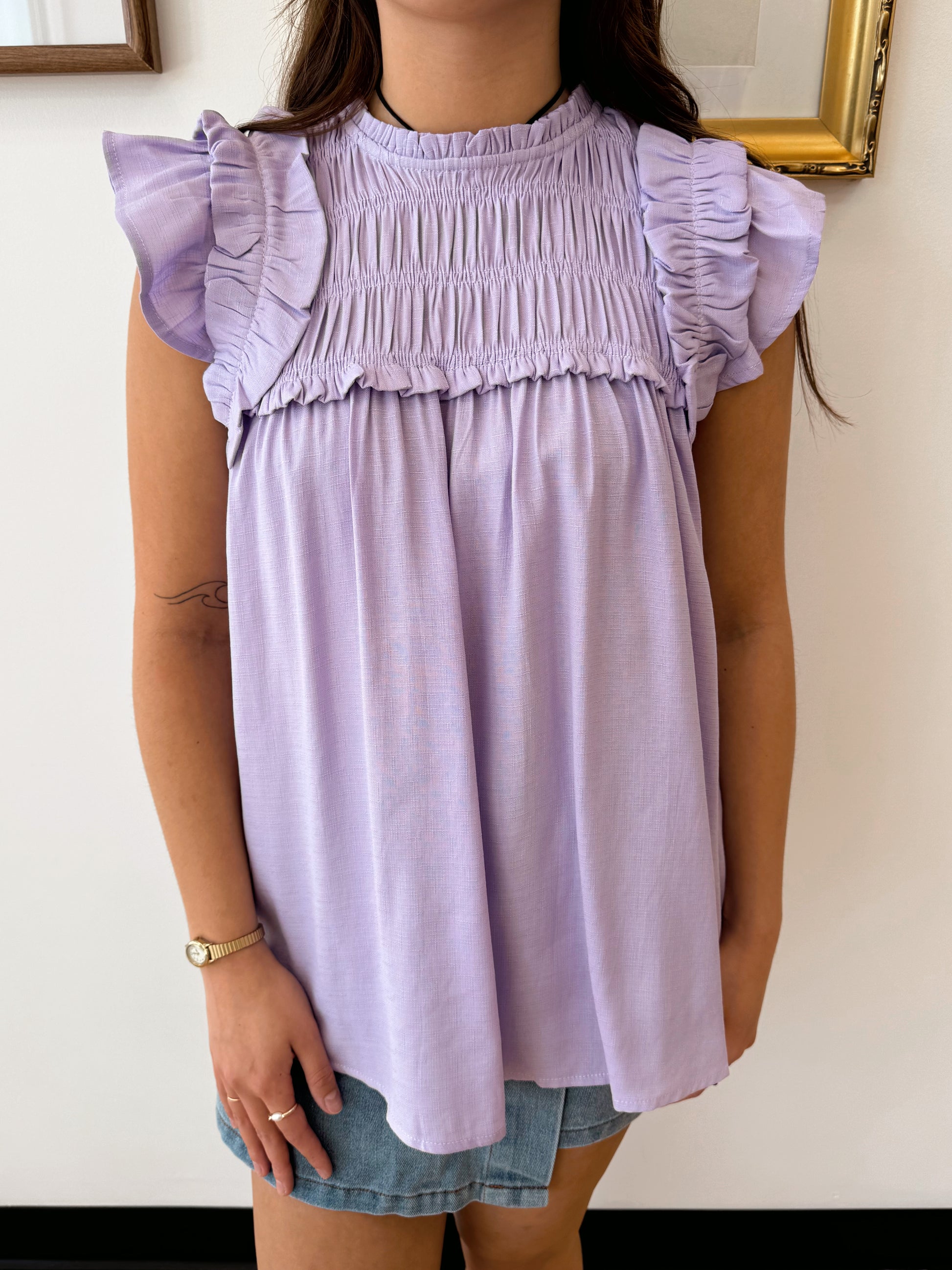 Lavender Ruffle Sleeve Top Shirts & Tops