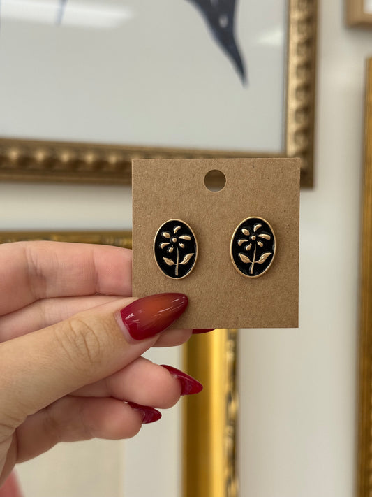 Black & Gold Flower Earrings Earrings