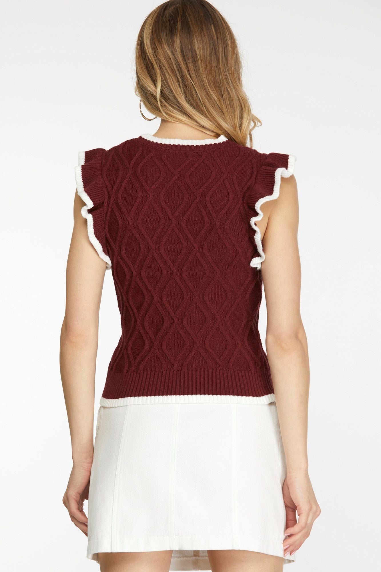 Maroon Trim Ruffle Top