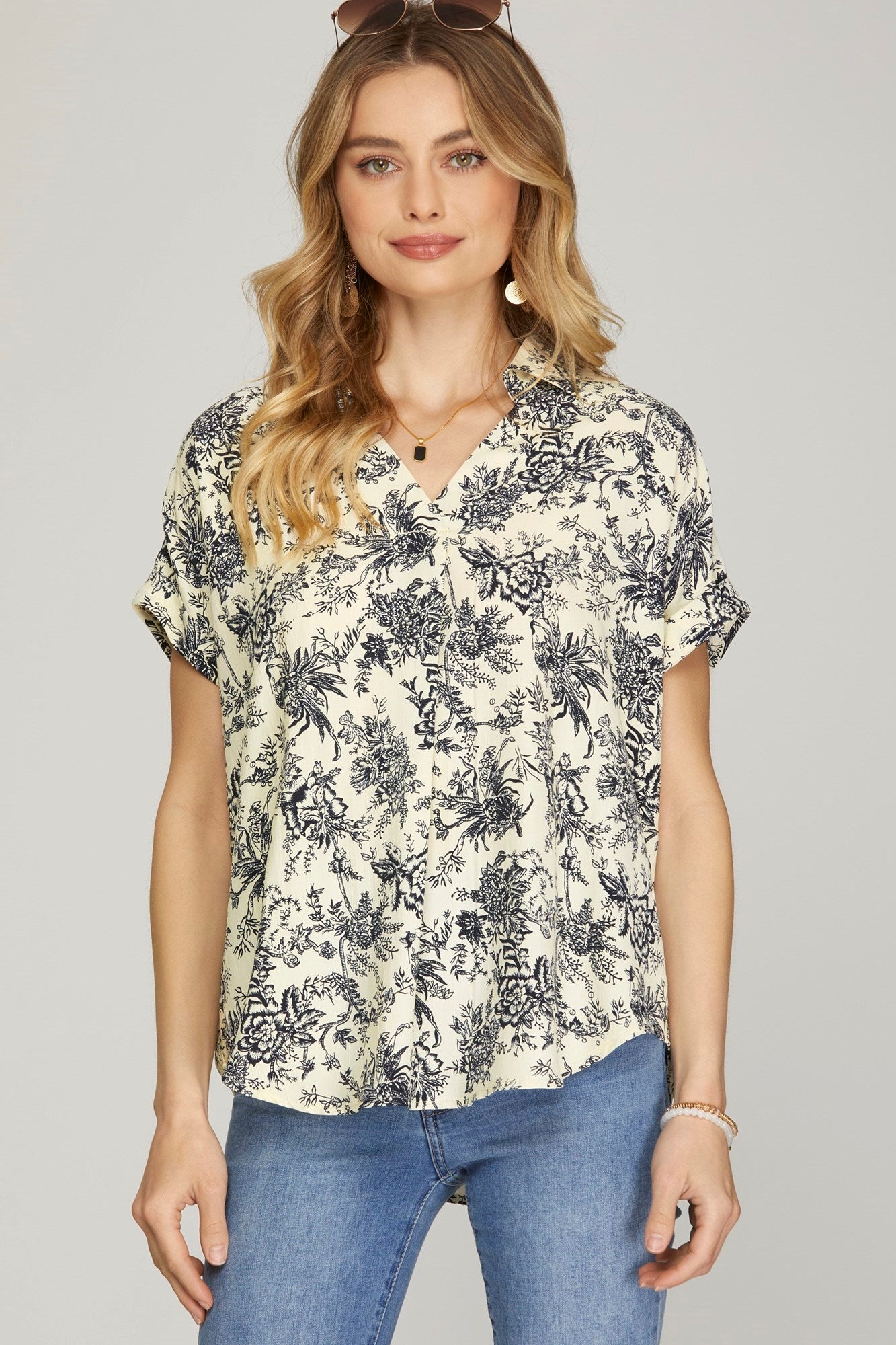 Collared Floral Print Top