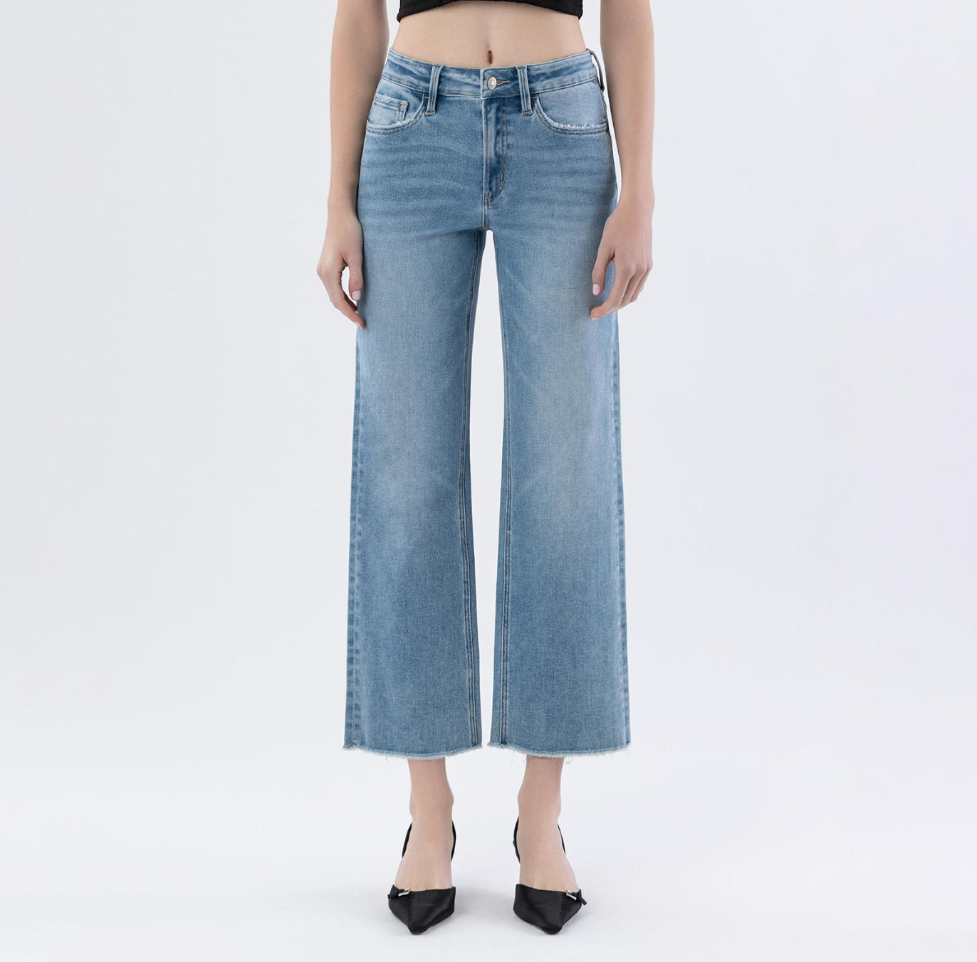 High Rise Ankle Slim Wide Jeans Jeans