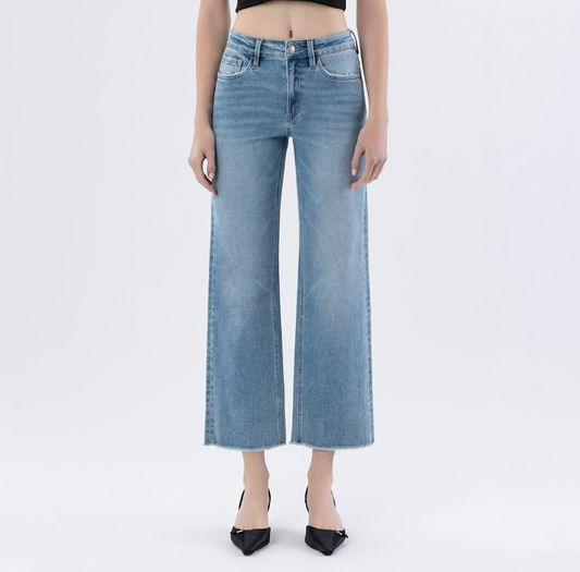 High Rise Ankle Slim Wide Jeans Jeans