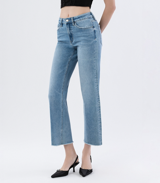 High Rise Ankle Slim Wide Jeans Jeans