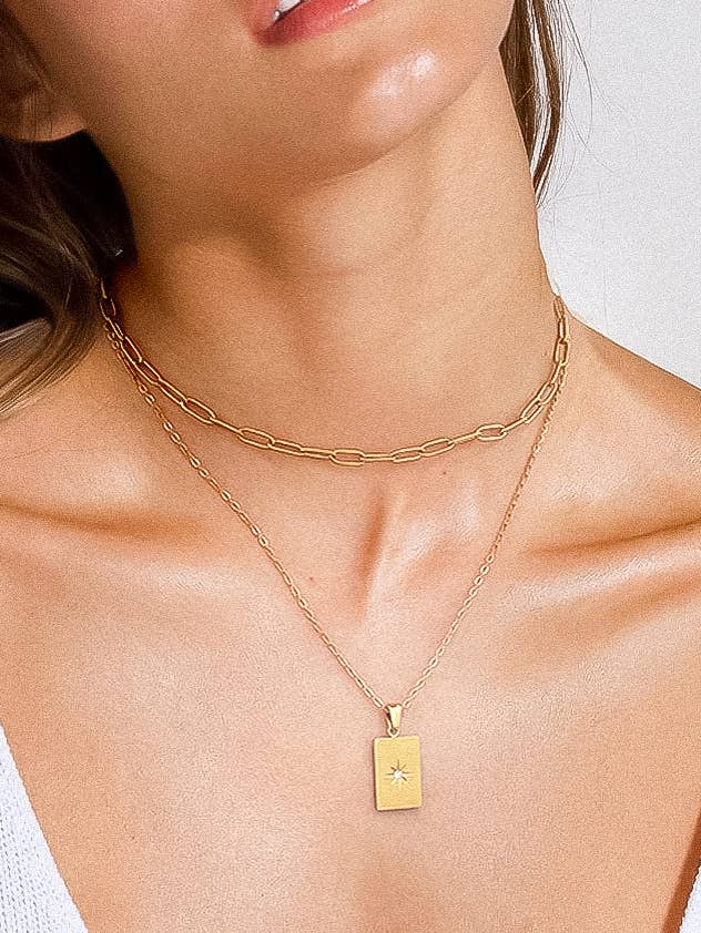 18K Gold Non-Tarnish Layered Astro Chain Necklace