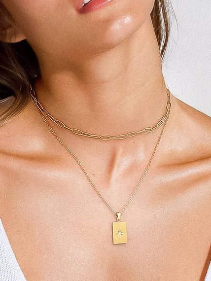 18K Gold Non-Tarnish Layered Astro Chain Necklace