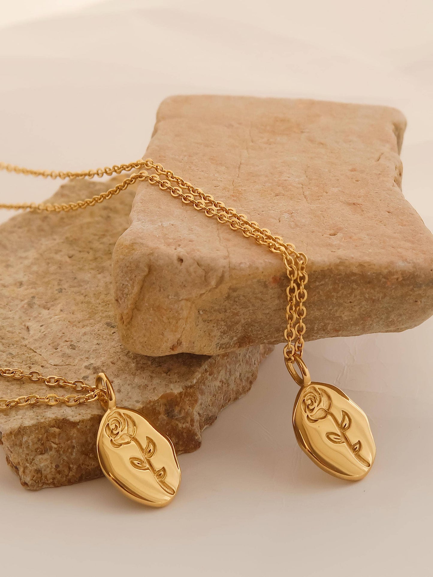 18K Gold Non-Tarnish Rose Coin Necklace