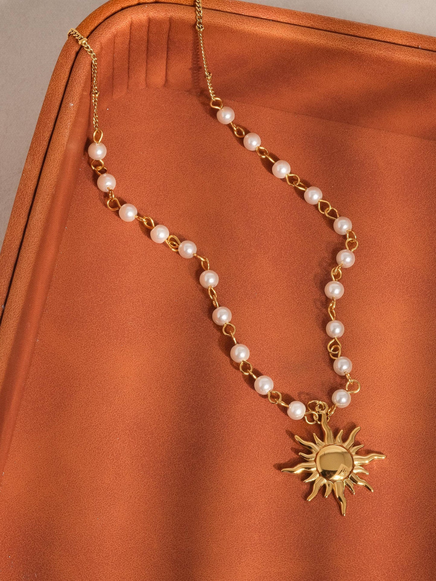 18K Gold Non-Tarnish Sun Beaded Necklace