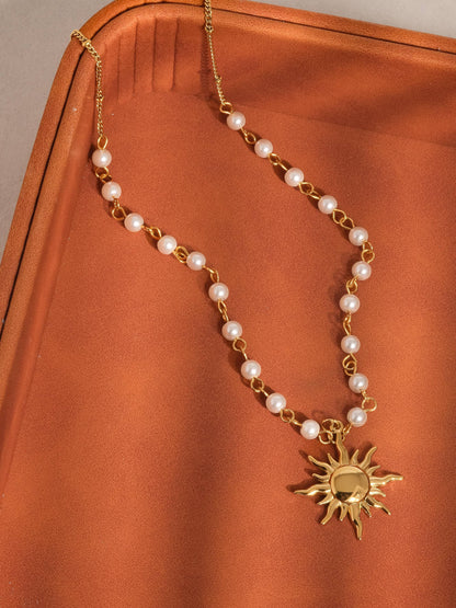 18K Gold Non-Tarnish Sun Beaded Necklace