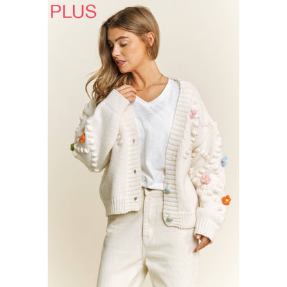 Plus Cream Flower Cardigan