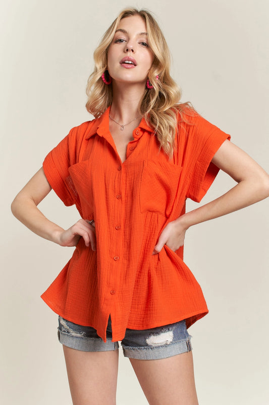 Orange Button Down Blouse