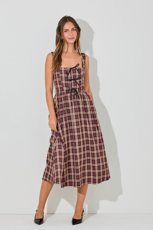 Plaid Bow Midi Dress