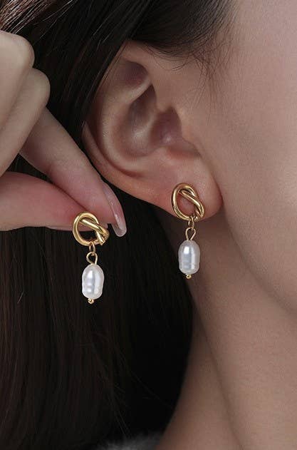 Abstract Pearl Drop Earrings
