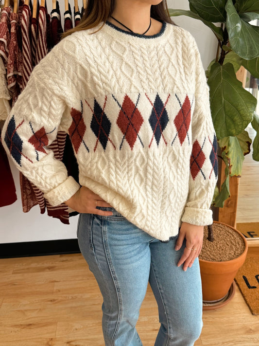 Argyle Cable Knit Sweater Shirts & Tops