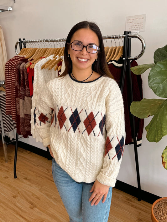 Argyle Cable Knit Sweater Shirts & Tops