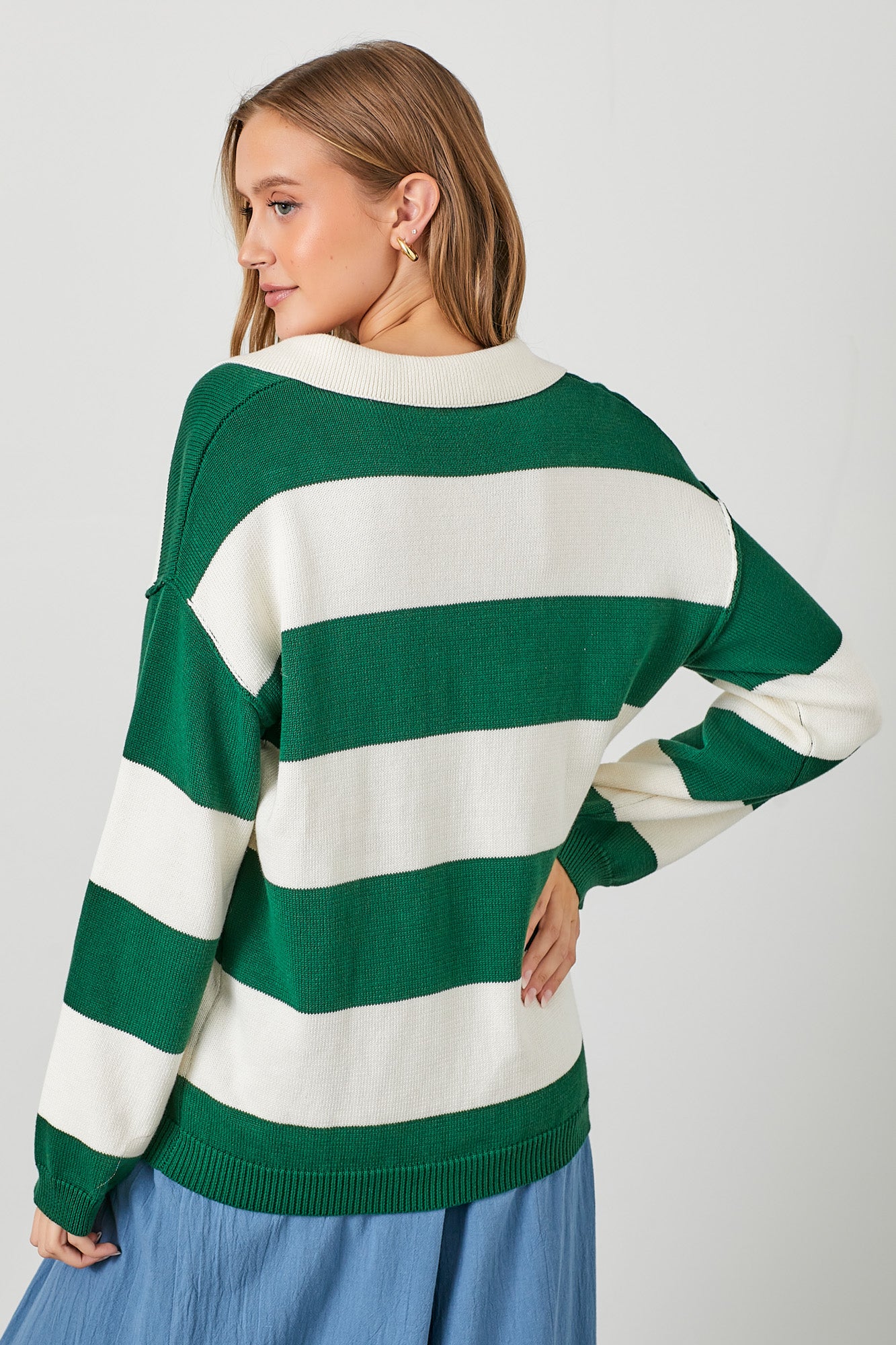 Green Striped Long Sleeve Top