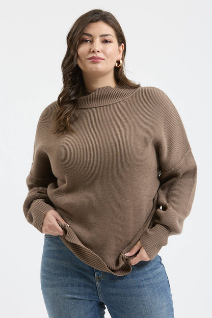 Plus Mock Neck Ribbed Sweater