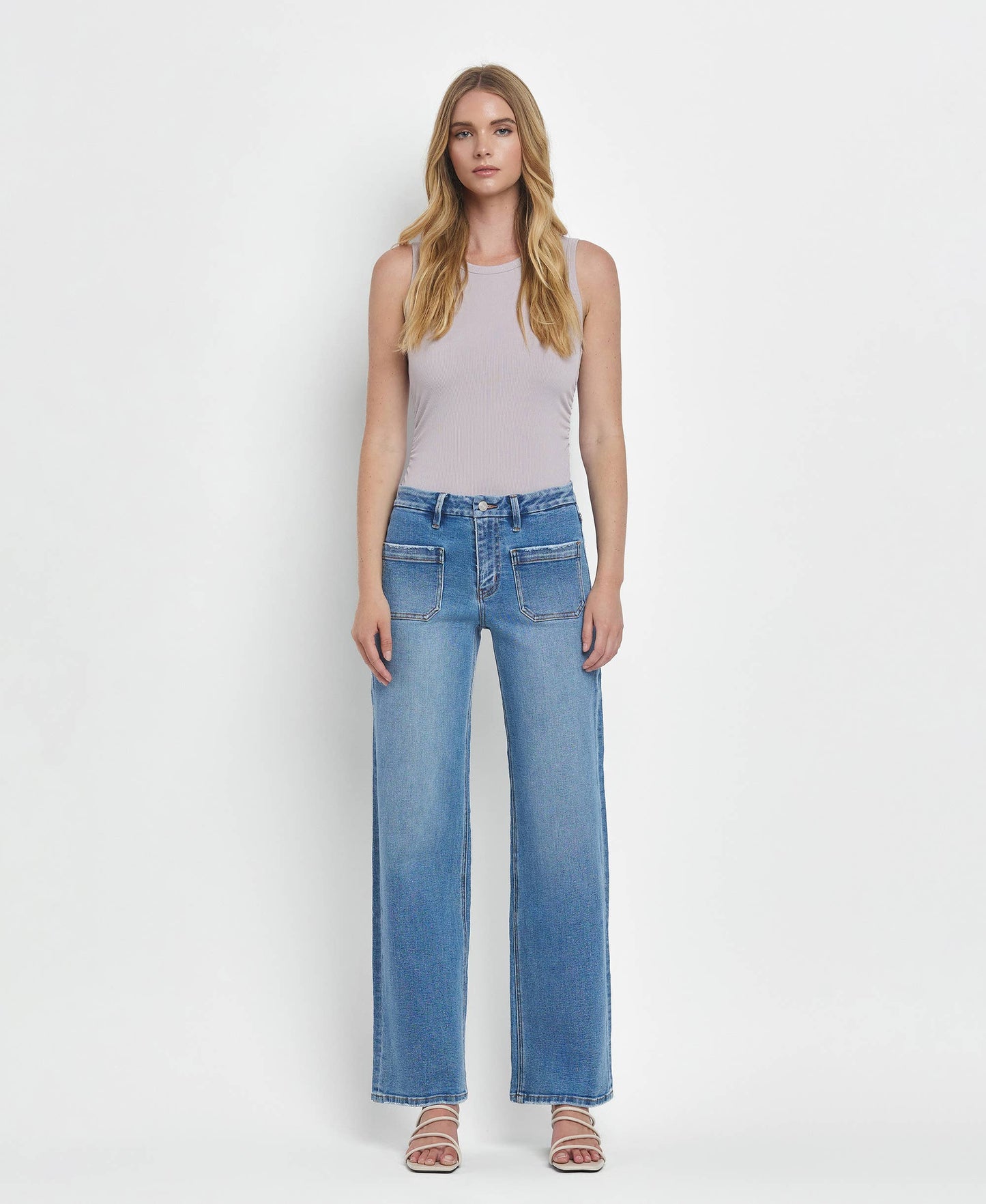 Pocket Detail Wide Leg Jeans