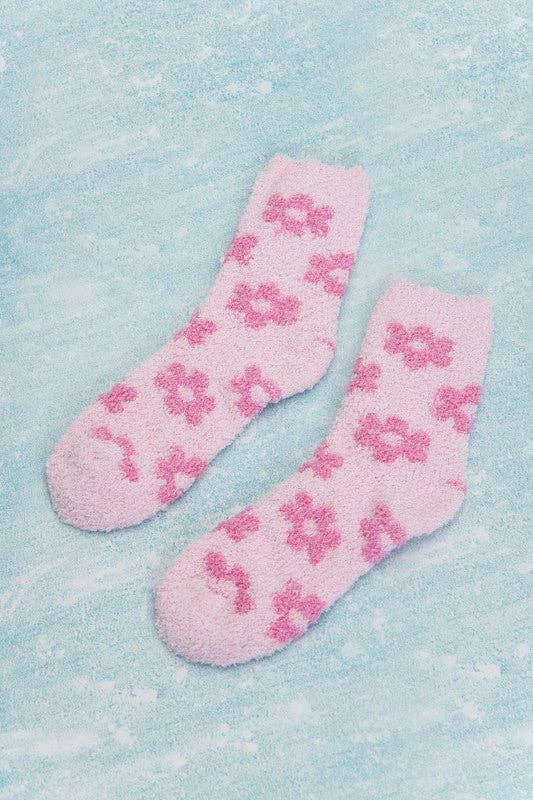 Pink Fuzzy Daisy Socks