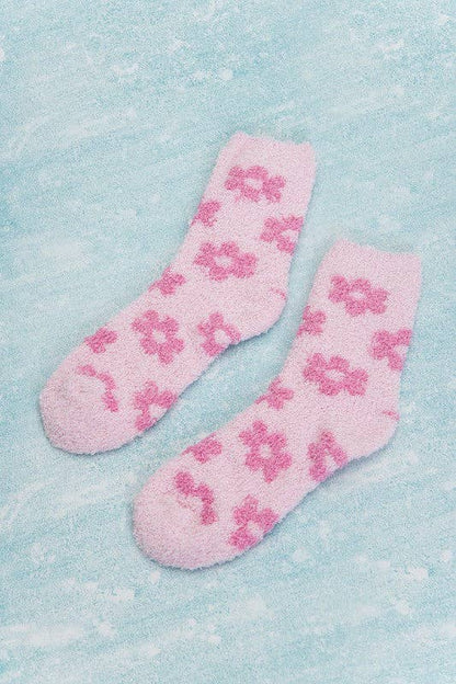 Pink Fuzzy Daisy Socks