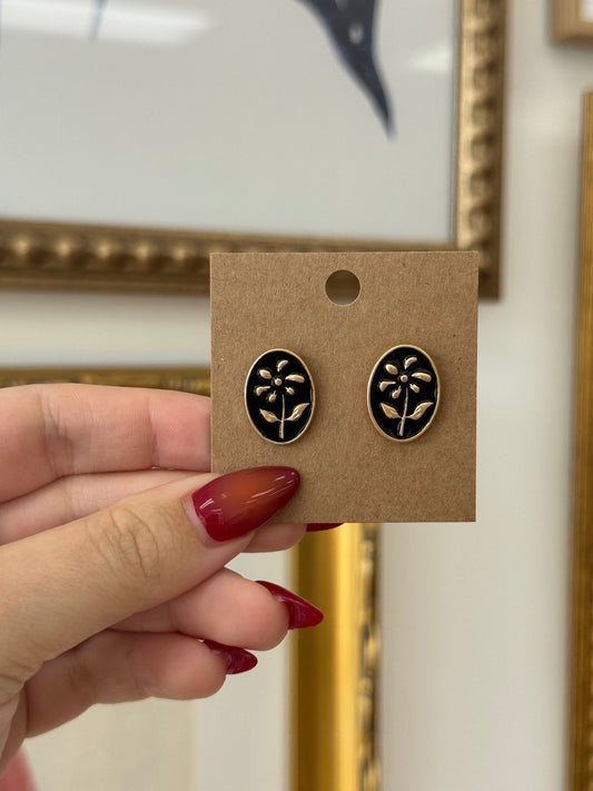 Black & Gold Flower Earrings Earrings