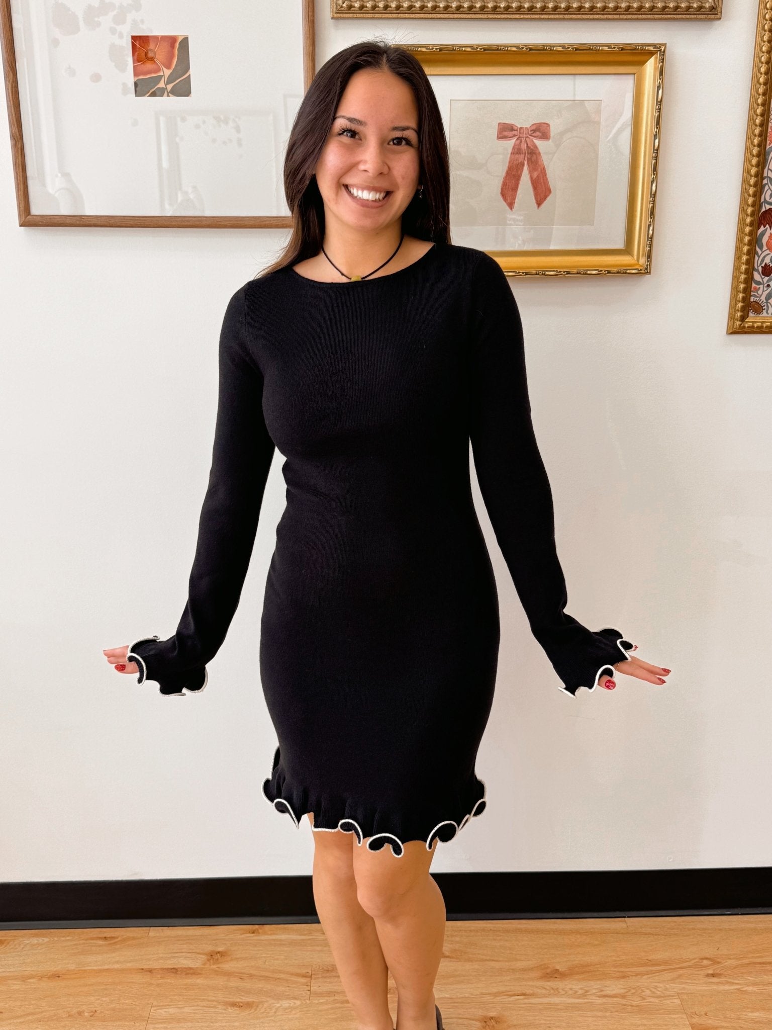 Black & White Ruffle Hem Dress Dress