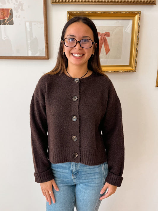 Brown Fuzzy Knit Cardigan Shirts & Tops