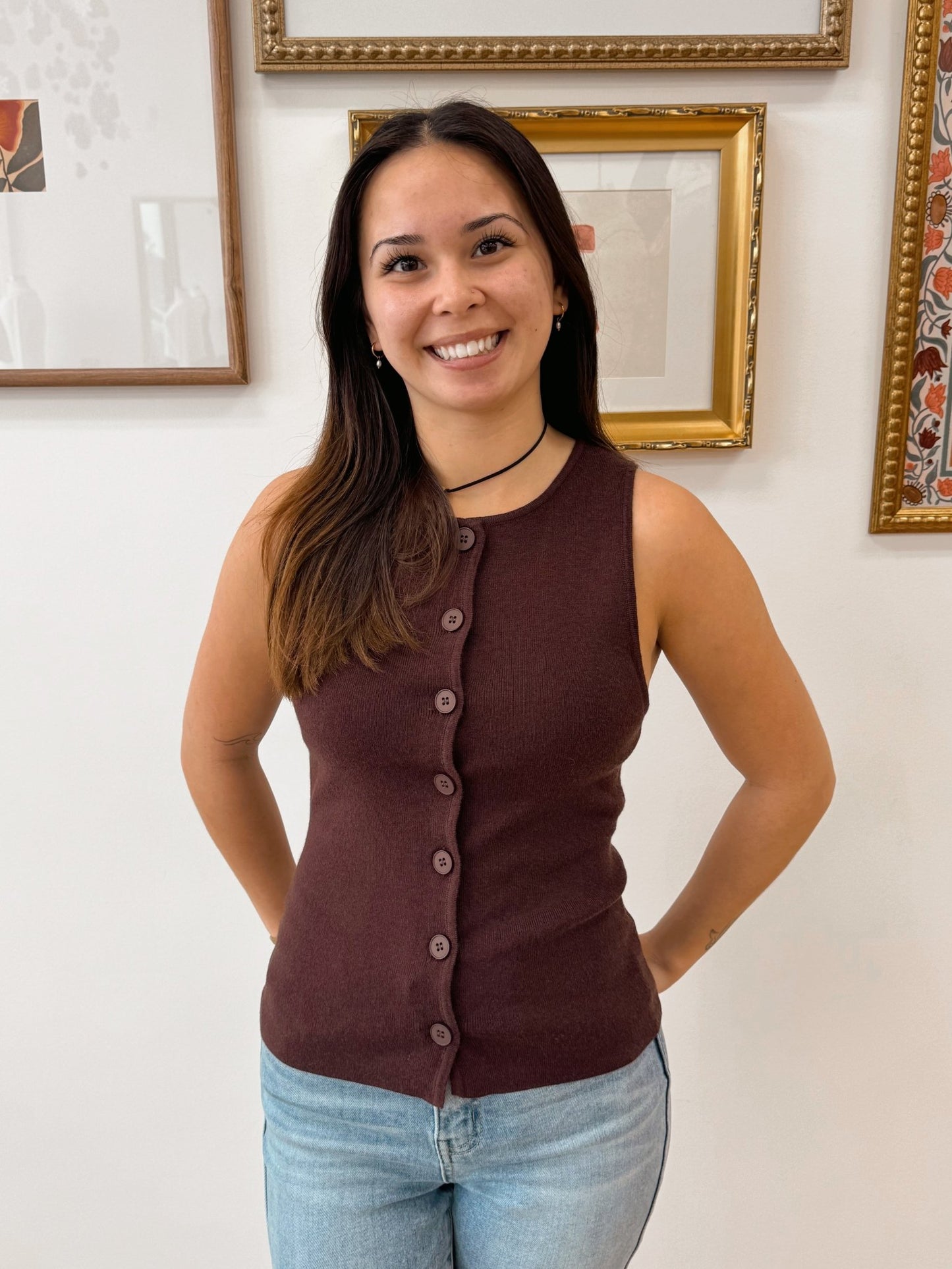 Button Down Brown Tank Top