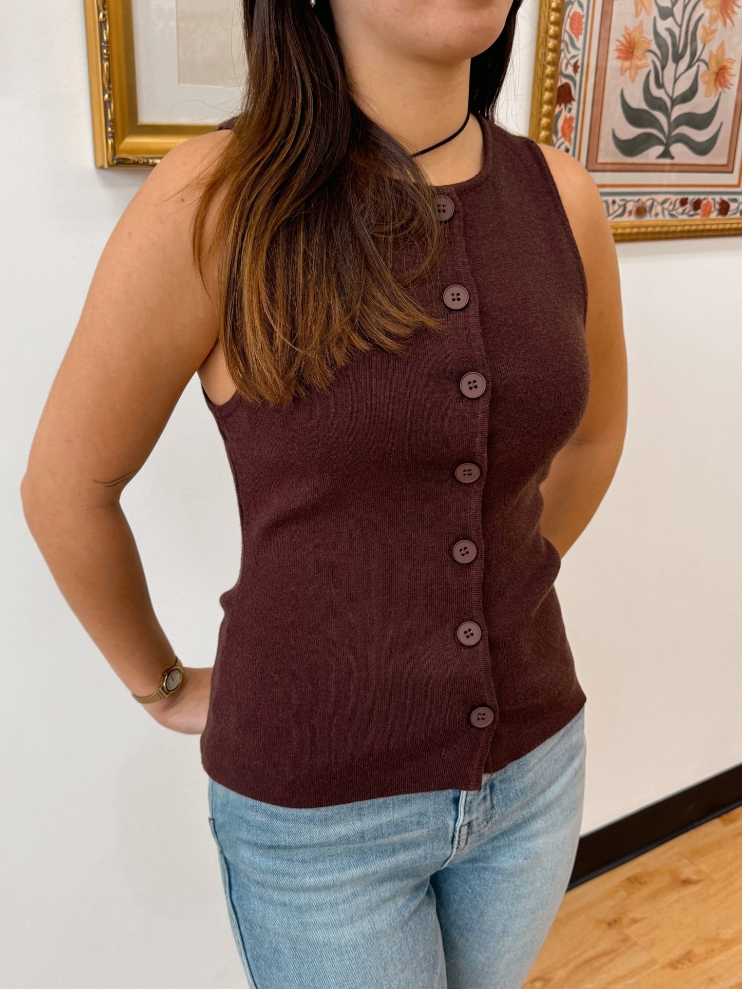 Button Down Brown Tank Top