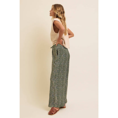 Pleated Floral Wide Leg Pants