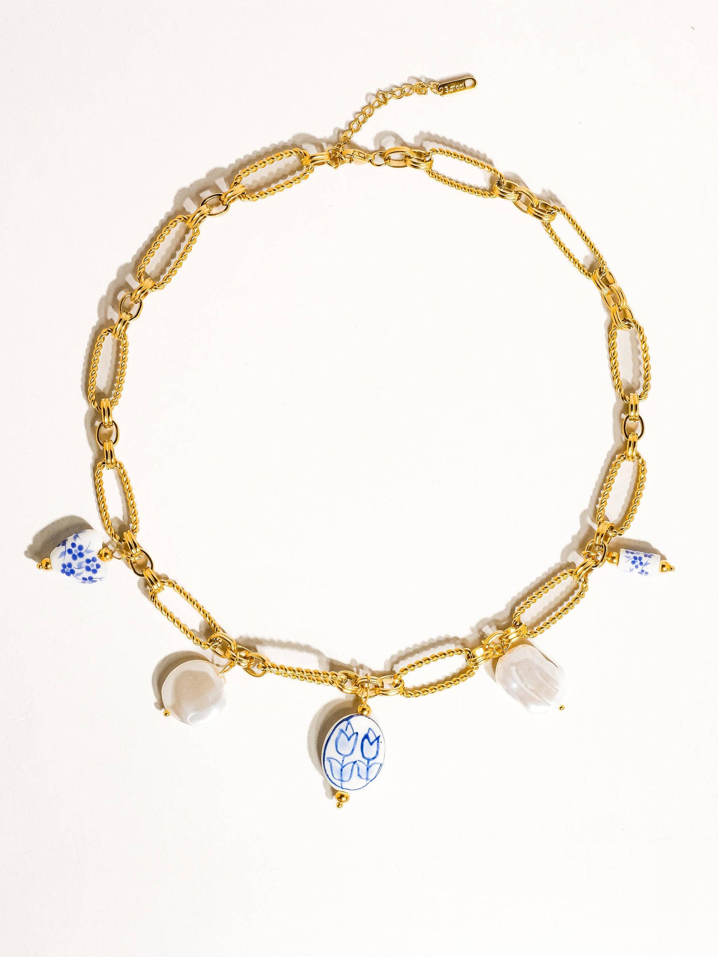 18K Gold Non-Tarnish Ceramic Floral Chain Necklace