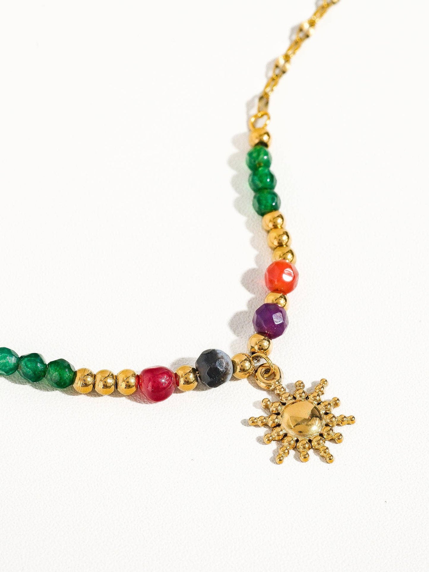 18K Gold Sun Necklace with Beads