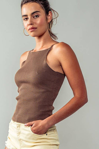 High Neck Ribbed Tank Top