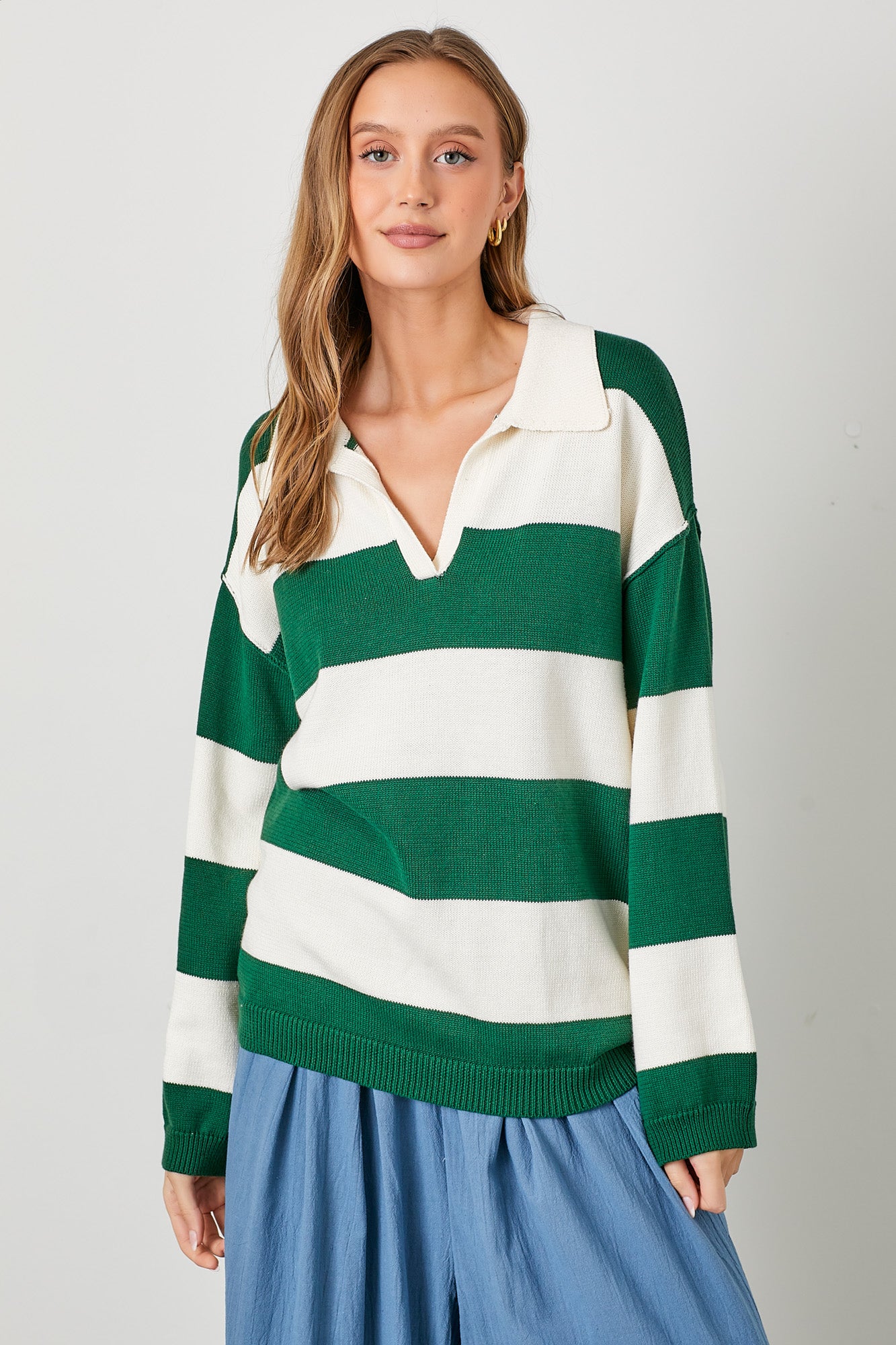 Green Striped Long Sleeve Top