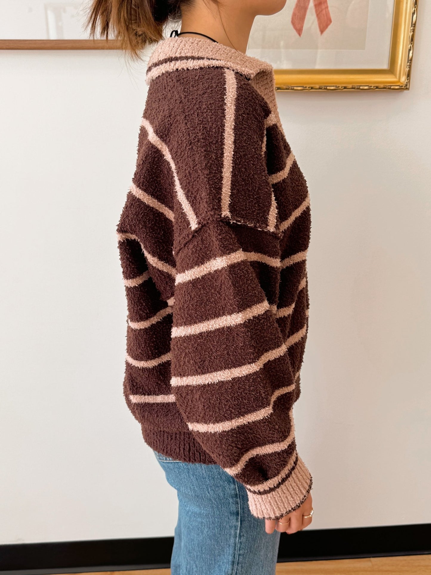 Collared Long Sleeve Knit Top Shirts & Tops